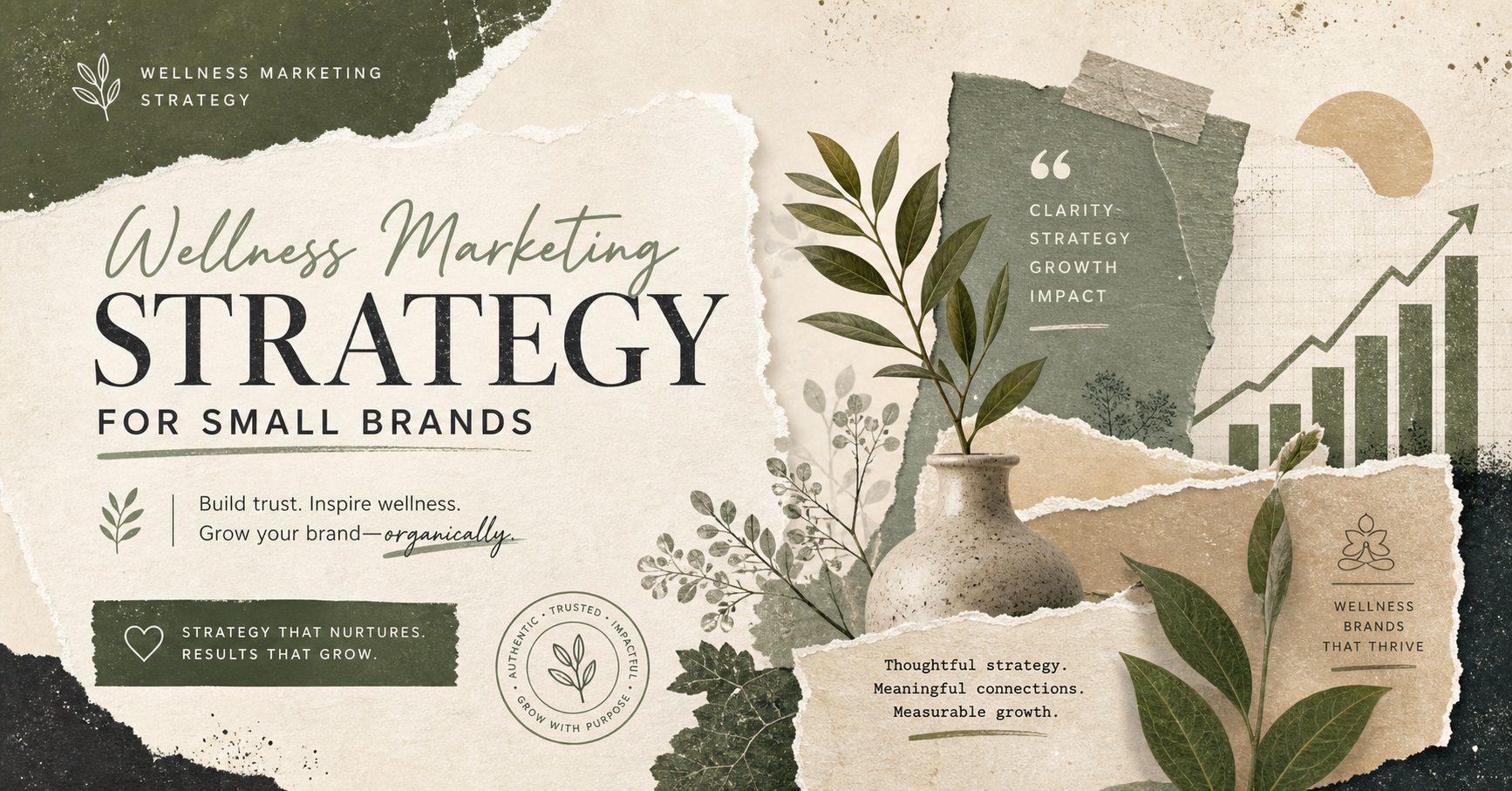 Wellness marketing blog image with nature-inspired textures, organic shapes, and a creative grunge style